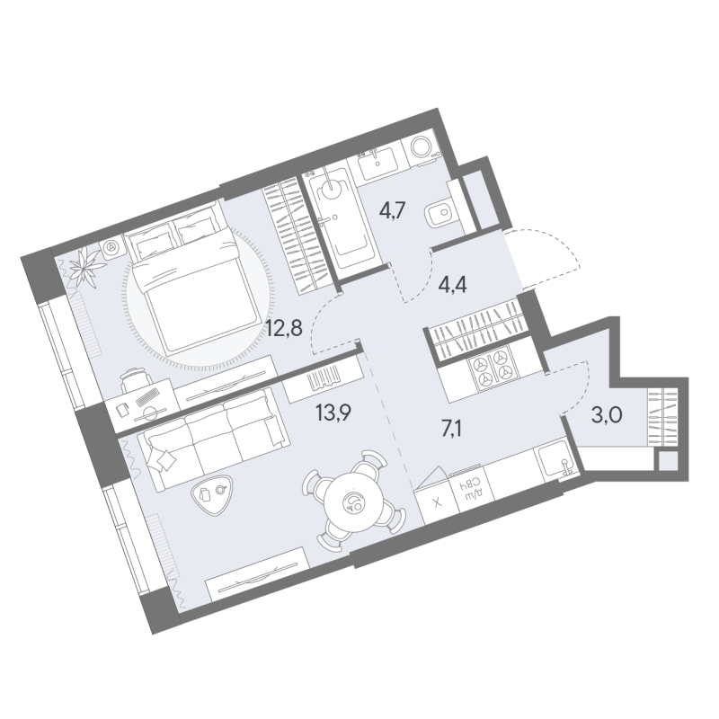2 ккв (Евро) 45,9 м²