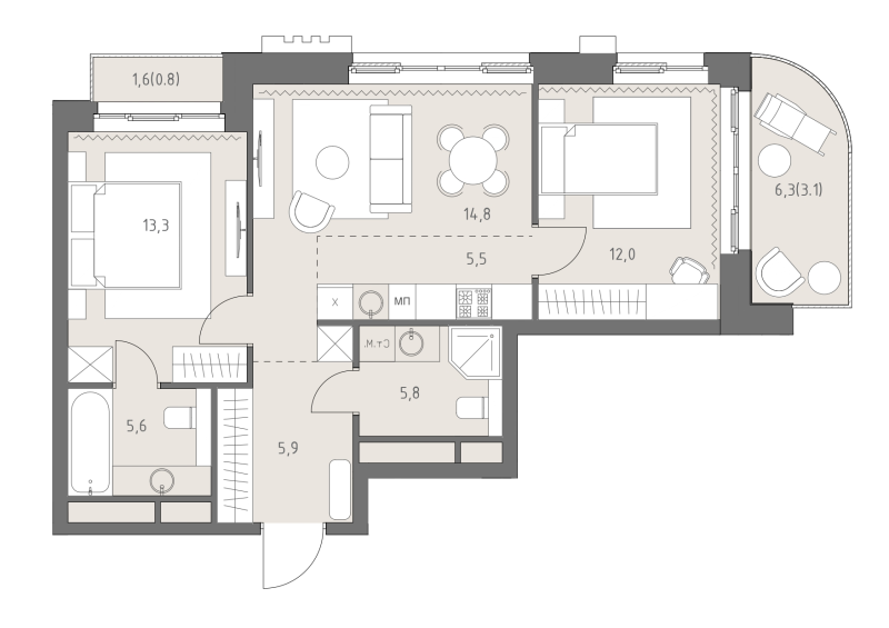 3 ккв (Евро) 66,8 м²