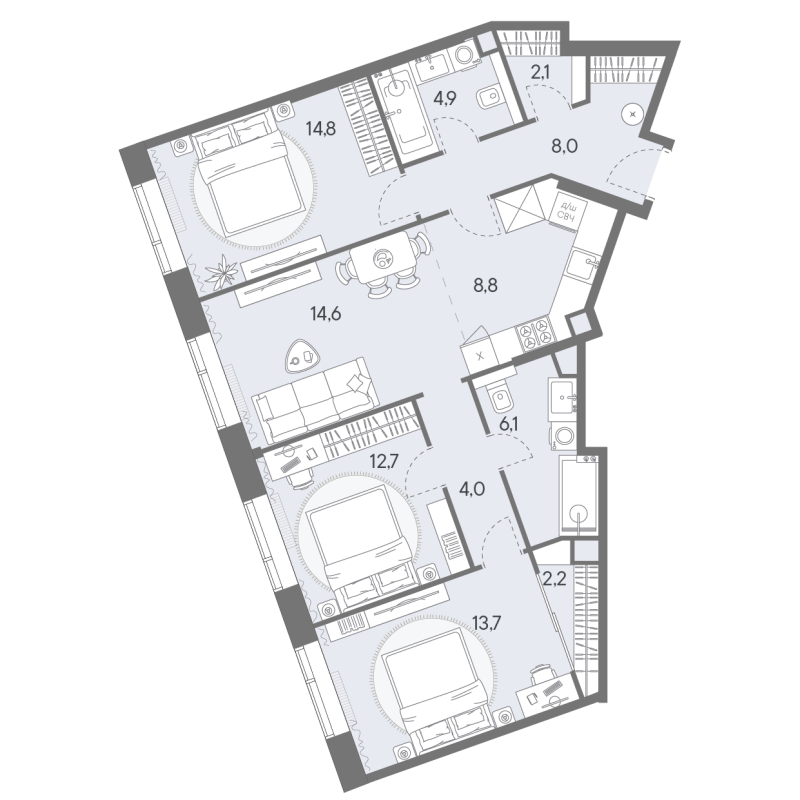 4 ккв (Евро) 91,9 м²