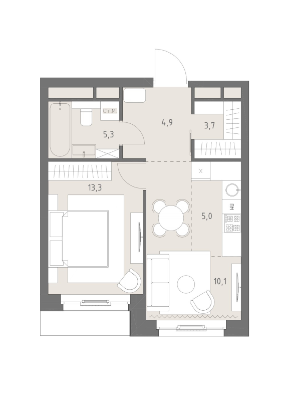 2 ккв (Евро) 42,3 м²