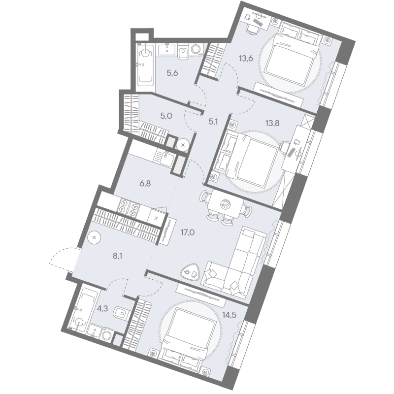 4 ккв (Евро) 93,8 м²
