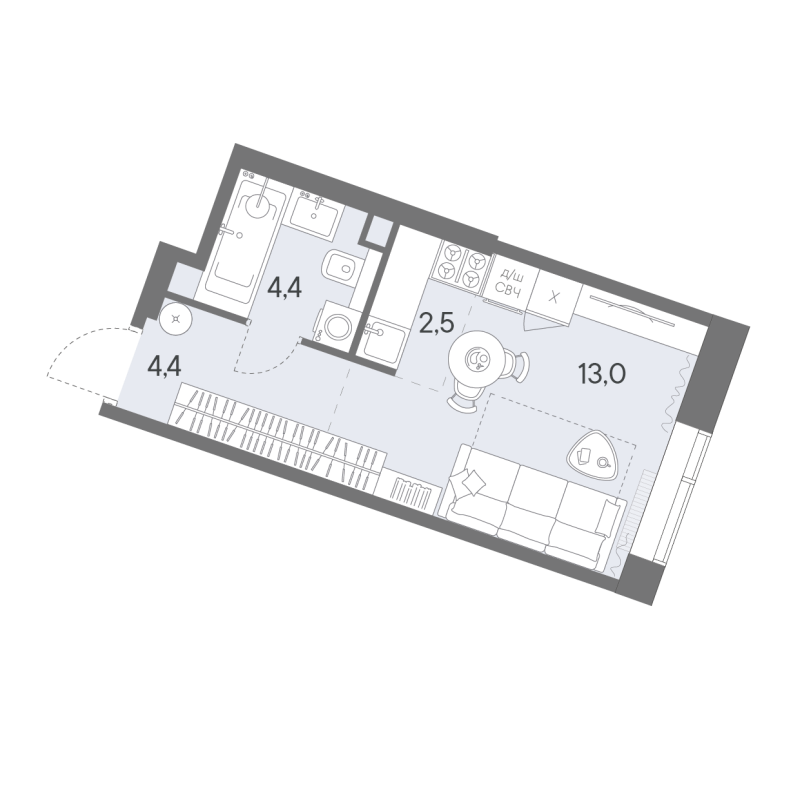 Студия 24,3 м²