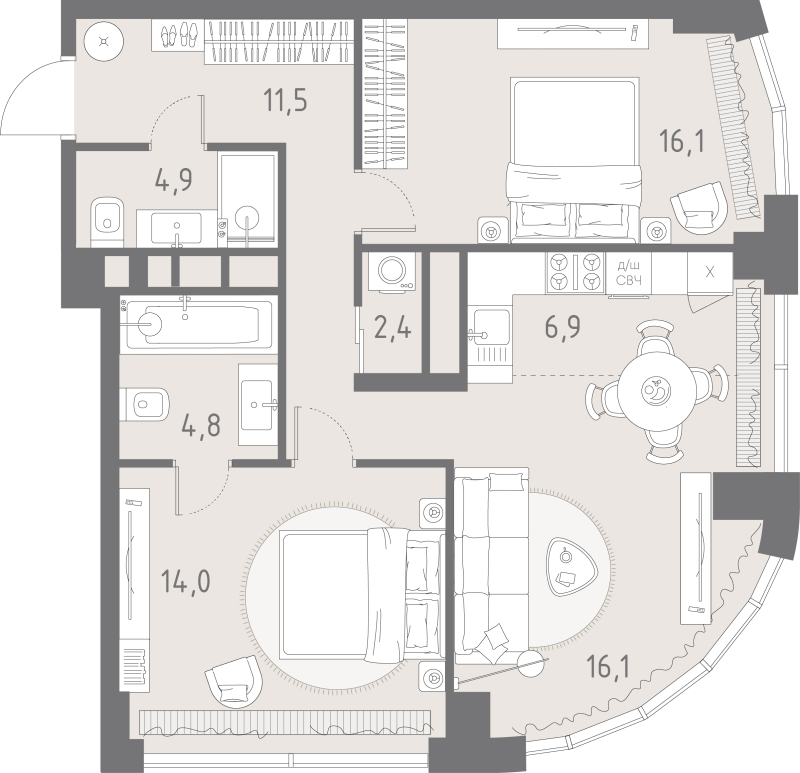 3 ккв (Евро) 76,7 м²