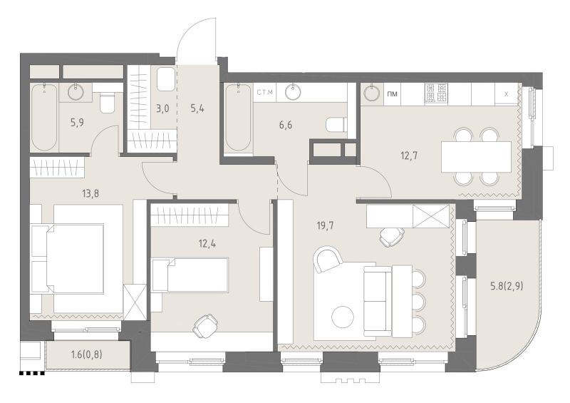 3 ккв 83,2 м²