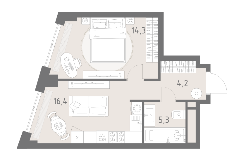 2 ккв (Евро) 40,2 м²