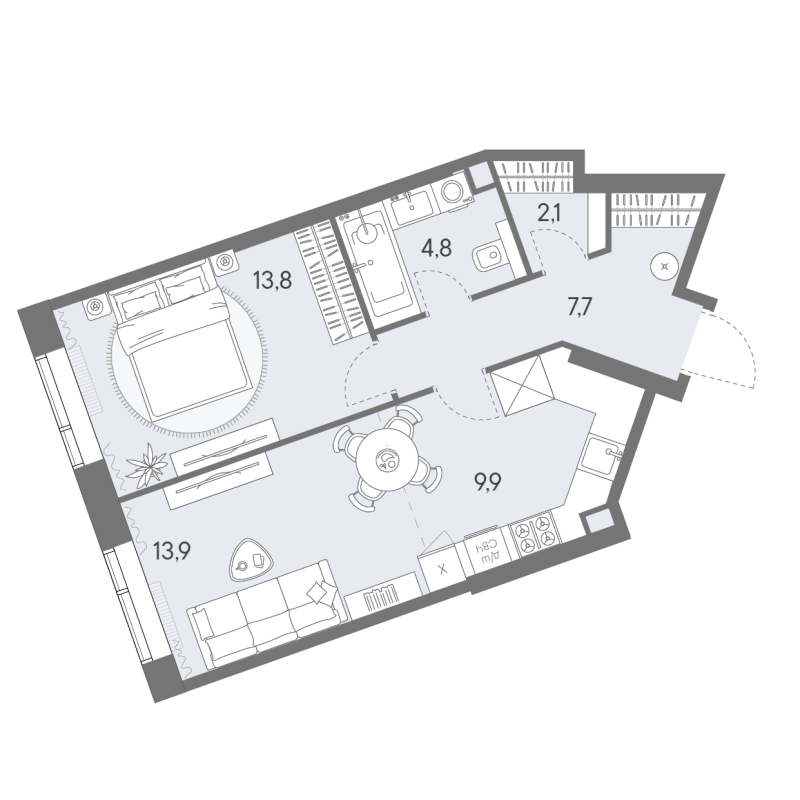 2 ккв (Евро) 52,2 м²