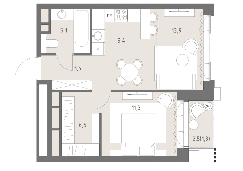 2 ккв (Евро) 47,1 м²