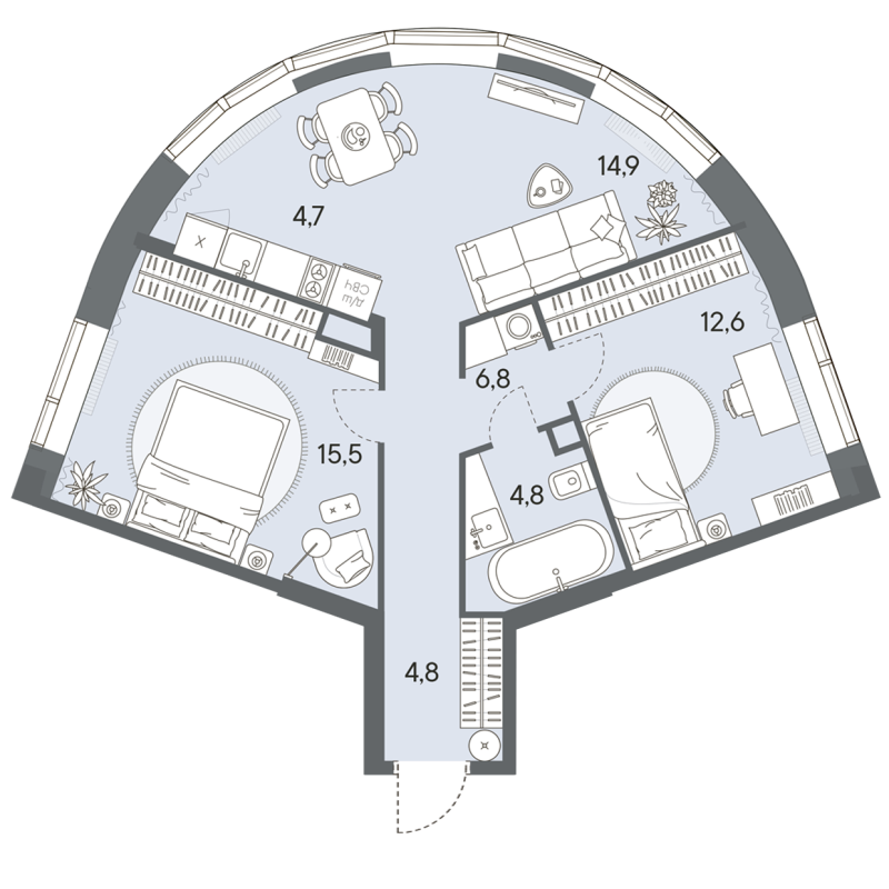 3 ккв (Евро) 64,1 м²