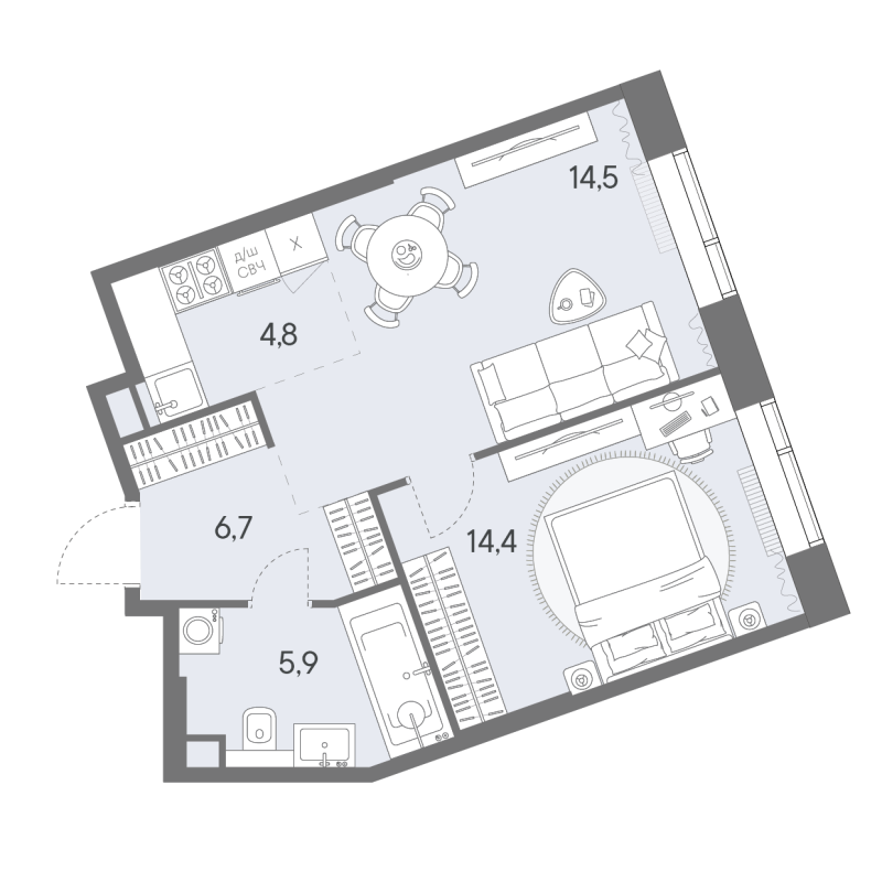 2 ккв (Евро) 46,3 м²