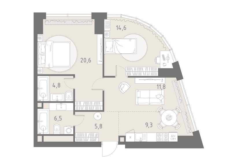 3 ккв (Евро) 73,4 м²