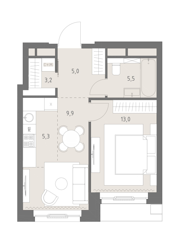 2 ккв (Евро) 41,9 м²