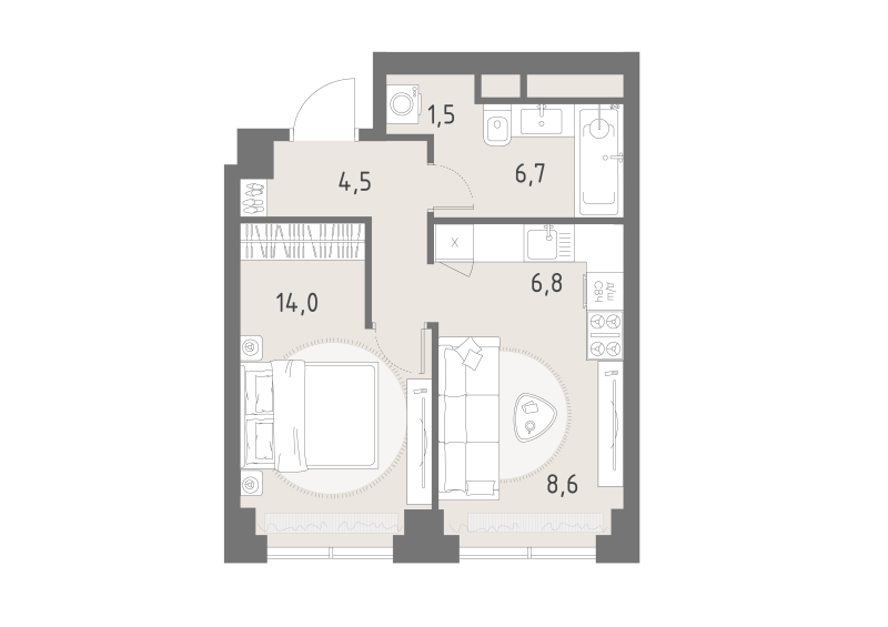 1 ккв 42,1 м²