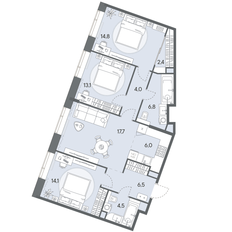 4 ккв (Евро) 89,9 м²