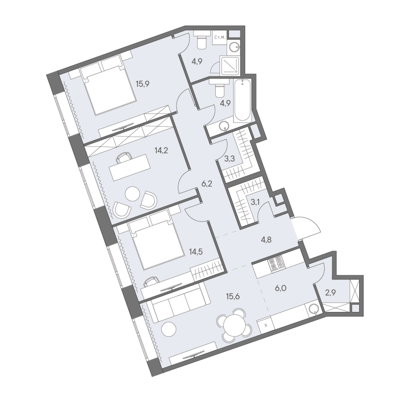 4 ккв (Евро) 96,3 м²