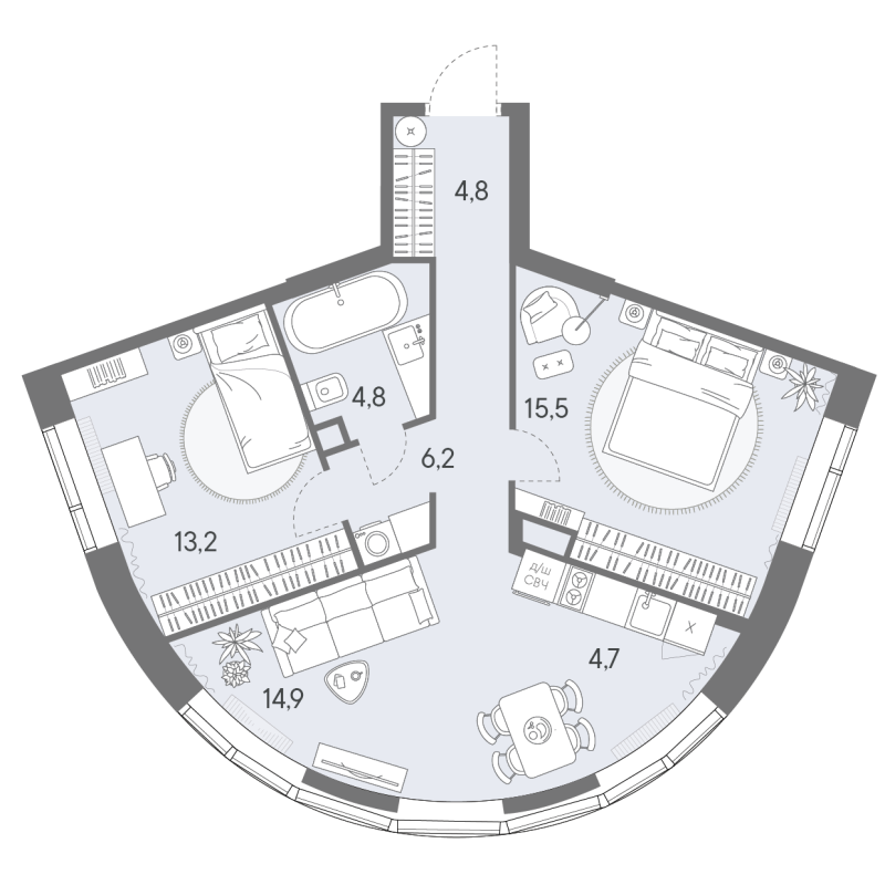 3 ккв (Евро) 64,1 м²
