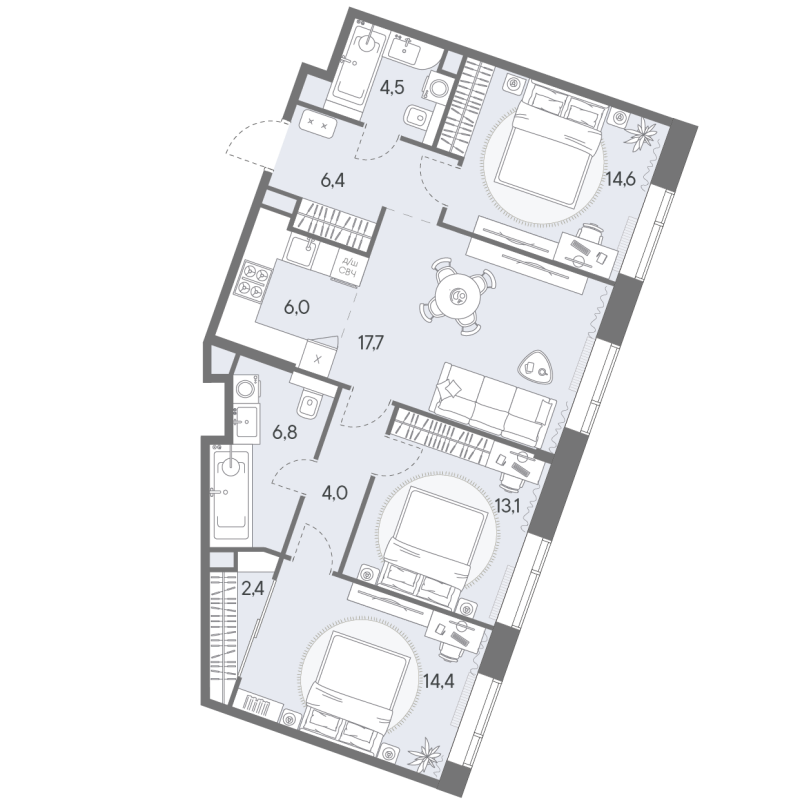 4 ккв (Евро) 89,9 м²