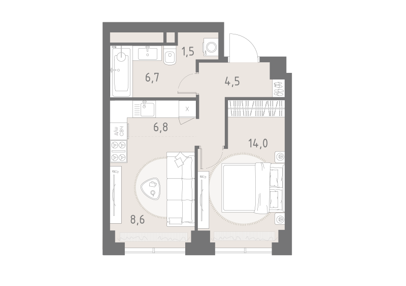 1 ккв 42,1 м²