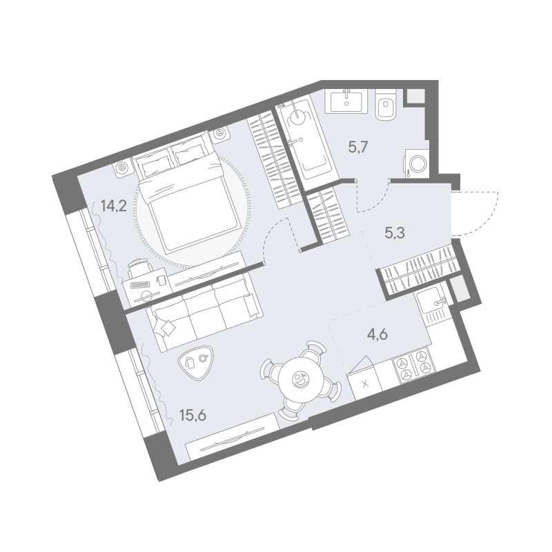 2 ккв (Евро) 45,4 м²