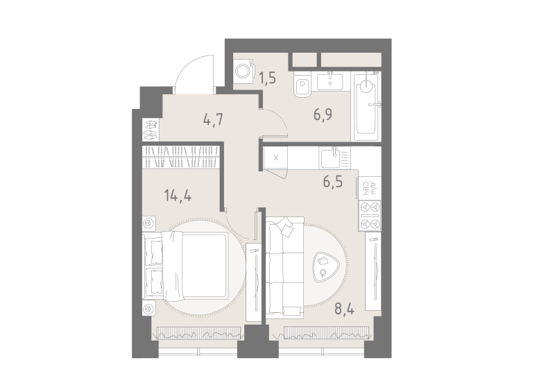 1 ккв 42,4 м²