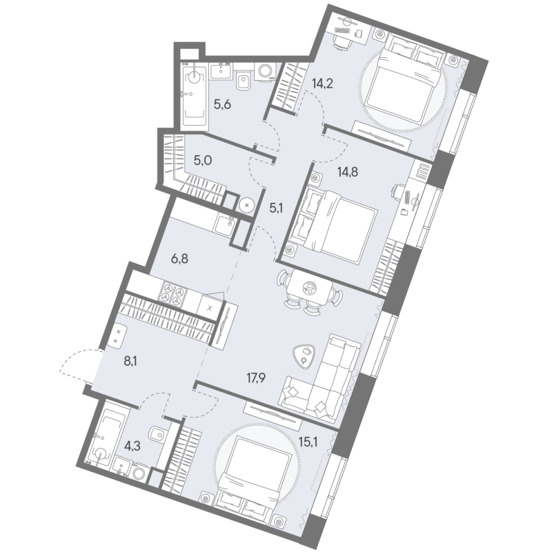 4 ккв (Евро) 96,9 м²