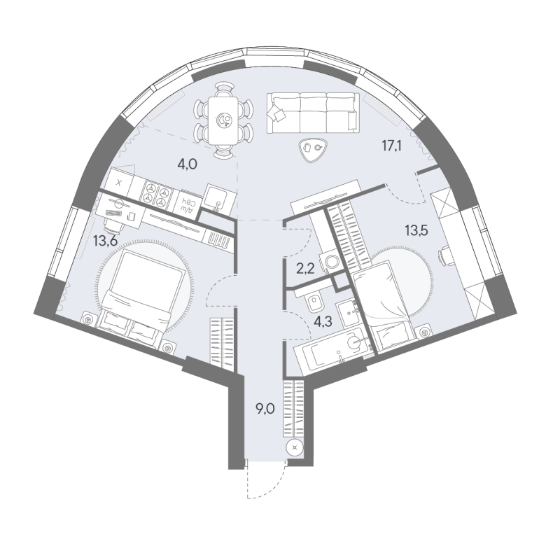 3 ккв (Евро) 63,8 м²