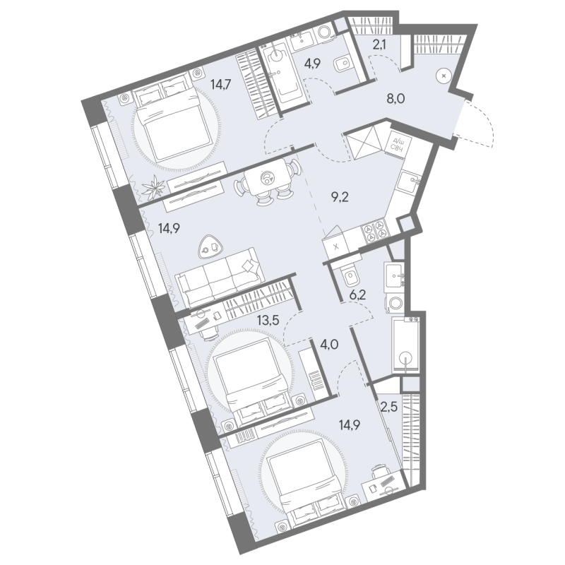 4 ккв (Евро) 94,9 м²