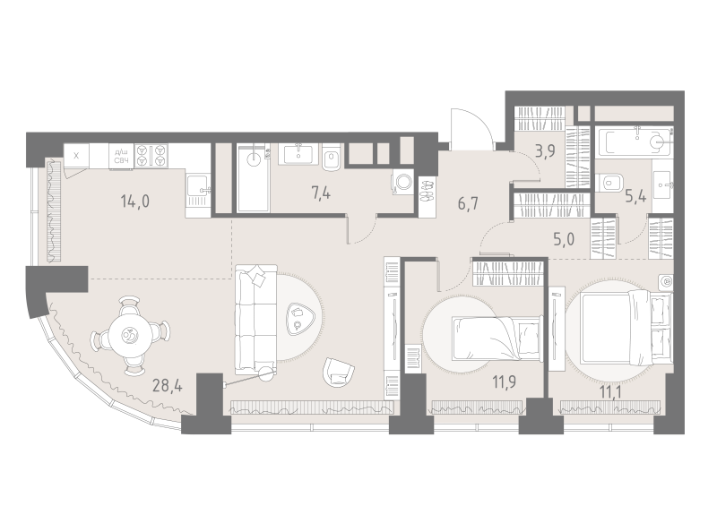 3 ккв (Евро) 93,8 м²