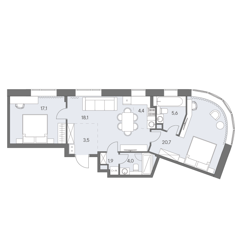 3 ккв (Евро) 75,3 м²