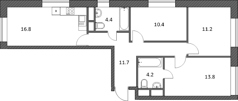 4 ккв (Евро) 72,4 м²