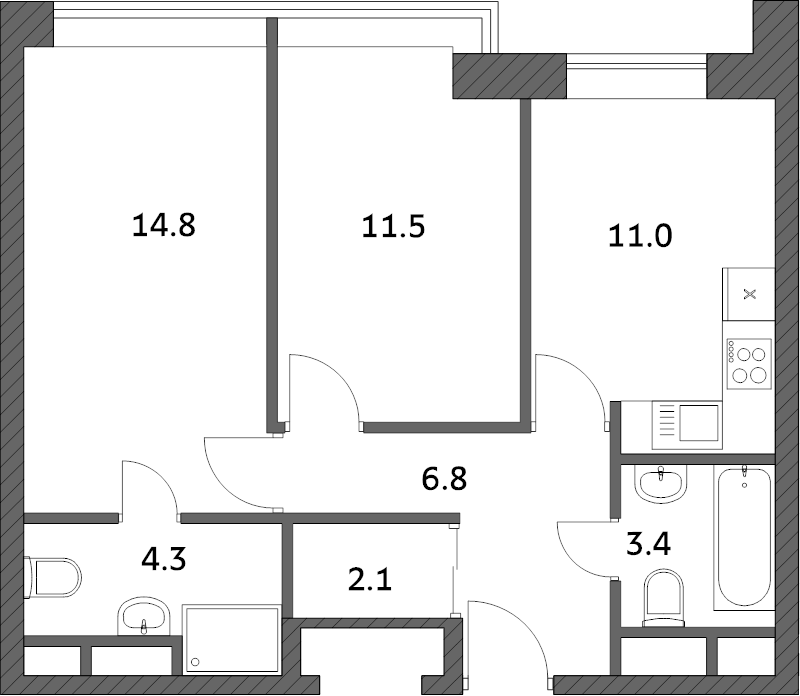 2 ккв 53,8 м²