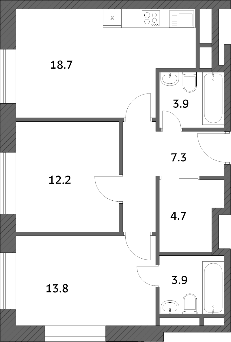 3 ккв (Евро) 64,4 м²