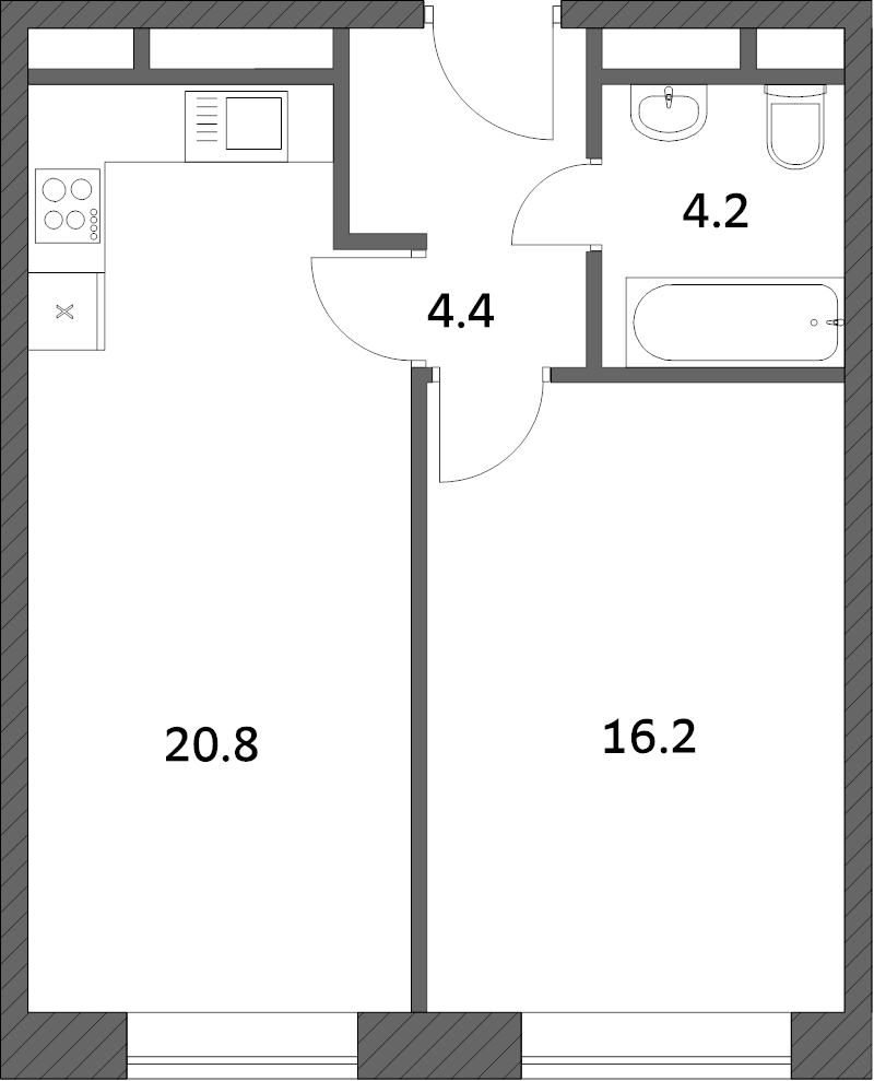 2 ккв (Евро) 45,6 м²
