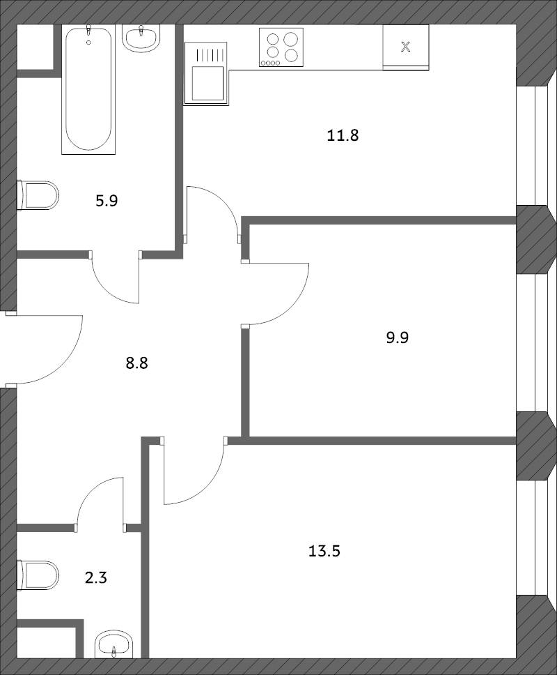 3 ккв (Евро) 68,4 м²