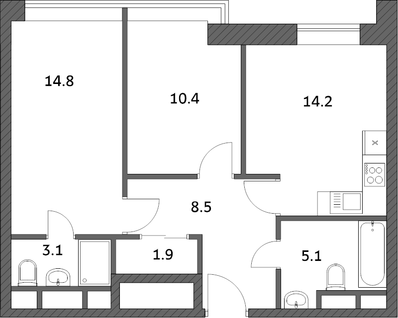 2 ккв 58 м²