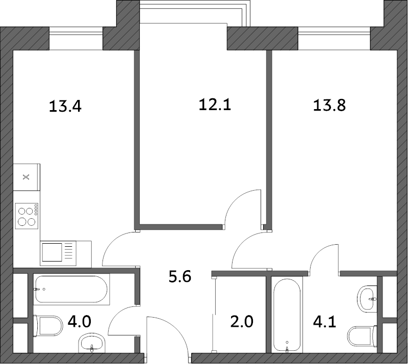 2 ккв 54,9 м²