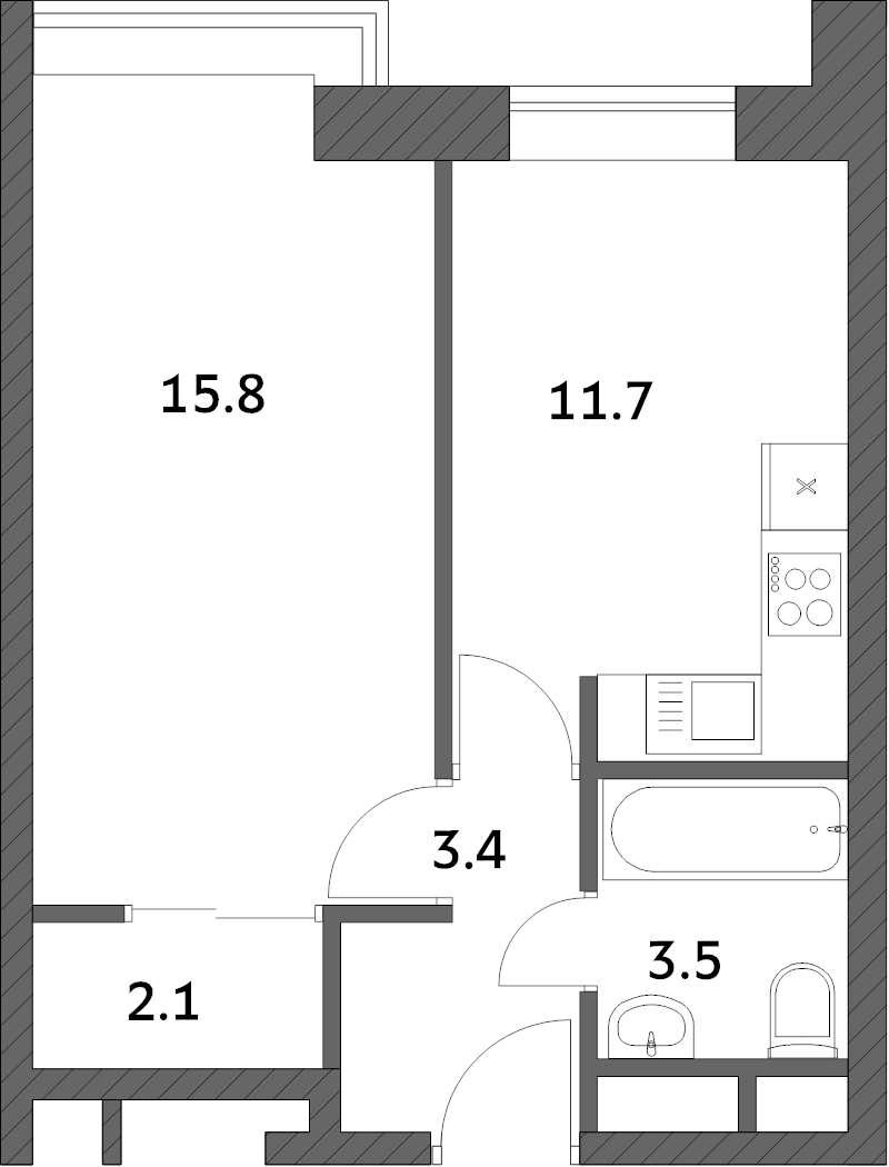 1 ккв 36,5 м²