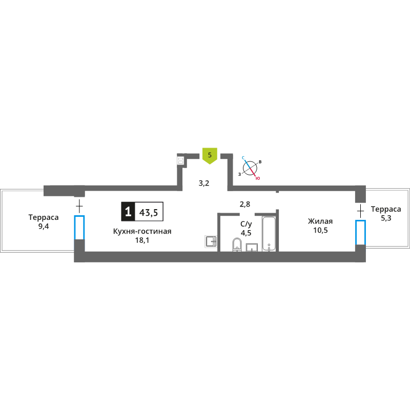 2 ккв (Евро) 38,9 м²