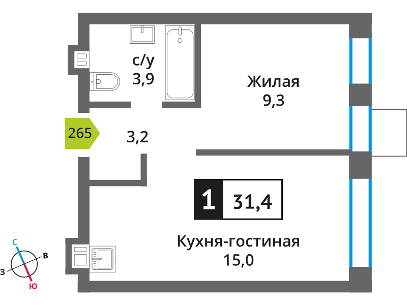 2 ккв (Евро) 31,4 м²