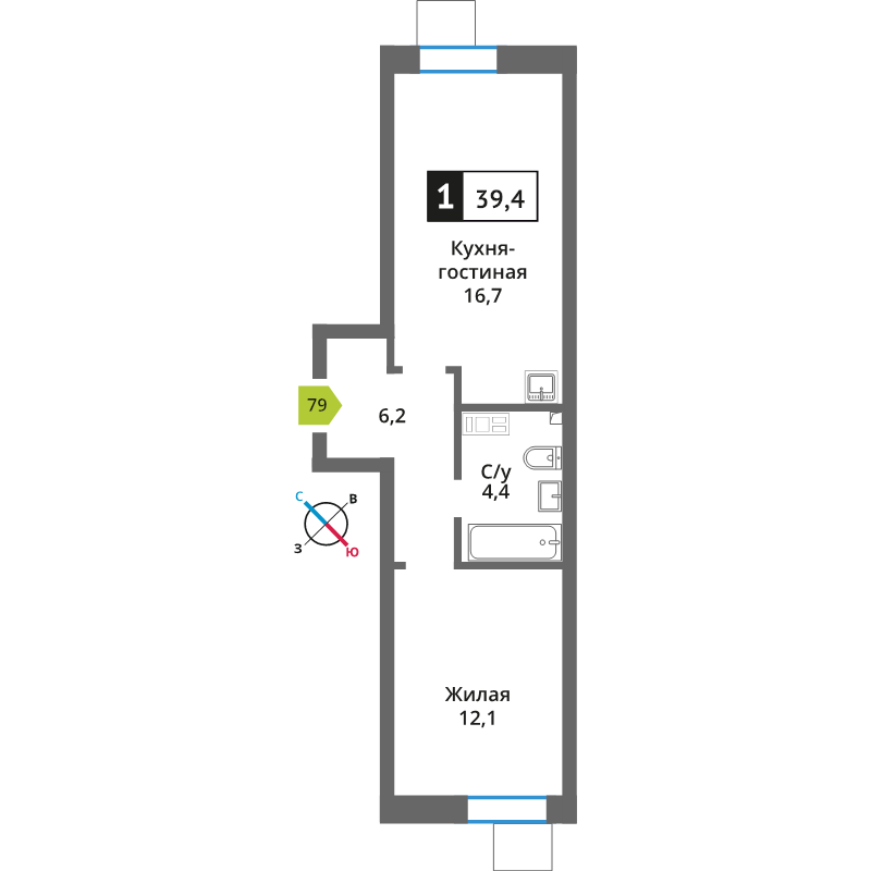 2 ккв (Евро) 39,4 м²