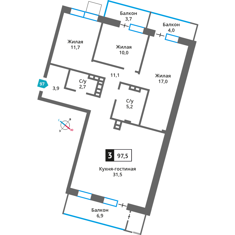 4 ккв (Евро) 93,1 м²