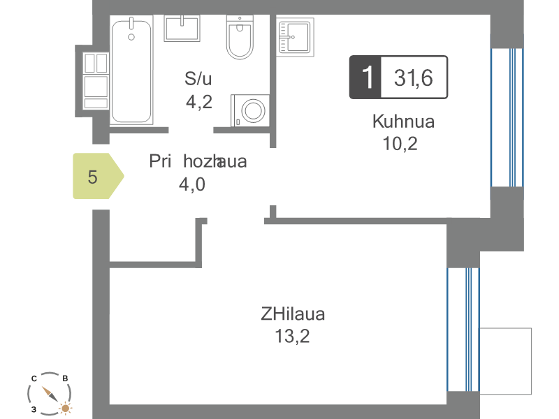 1 ккв 31,6 м²