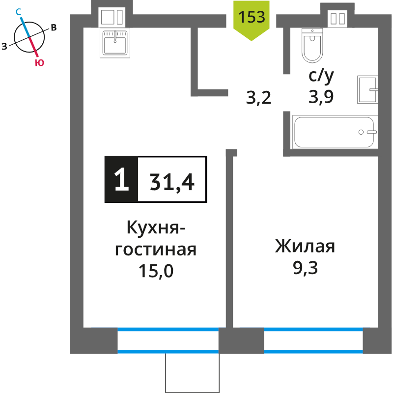 2 ккв (Евро) 31,4 м²