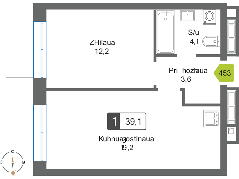 2 ккв (Евро) 39,1 м²