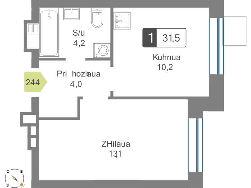 1 ккв 31,5 м²