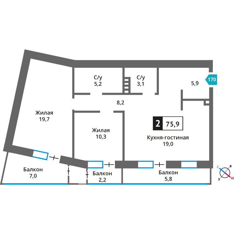 3 ккв (Евро) 71,5 м²