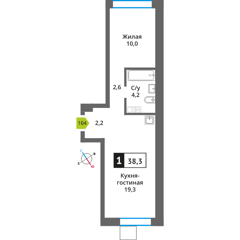2 ккв (Евро) 38,2 м²