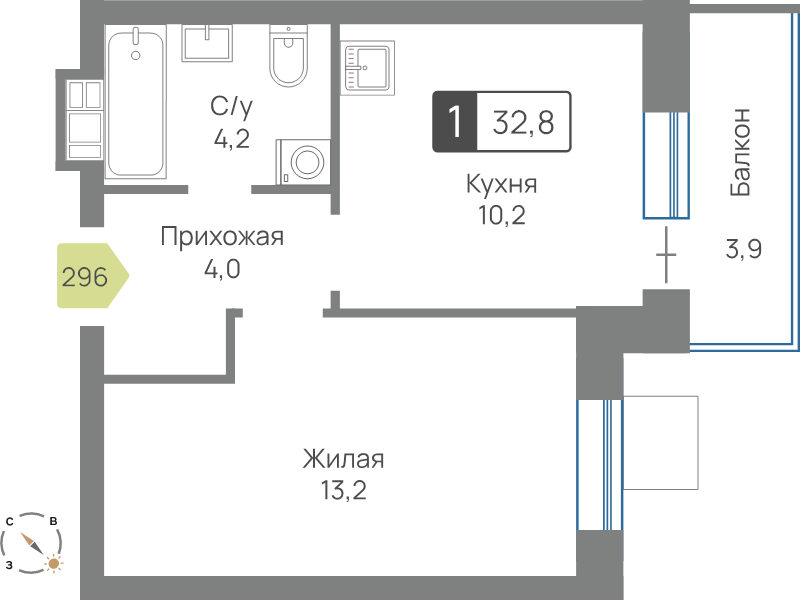 1 ккв 32,8 м²