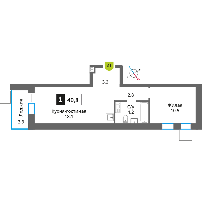 2 ккв (Евро) 38,6 м²