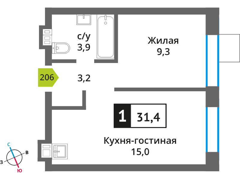 2 ккв (Евро) 31,4 м²