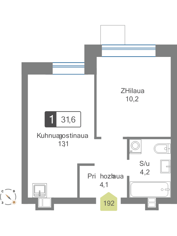 1 ккв 31,6 м²